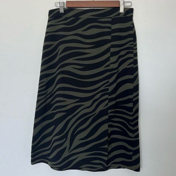 Ann‎ Taylor A-Line Skirt Green Black Zebra Print Size 0 - Picture 1 of 5
